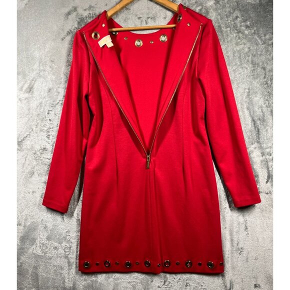 Michael Kors Dress Women's Size 10 Red Golden Circles Preppy Long Sleeve - Picture 6 of 10